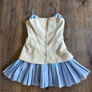 Zara Cream and Blue Striped Dress Sz Small